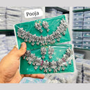 Pooja Bangles Handcrafted Oxidised Pota Stone And Pearl Necklace Set