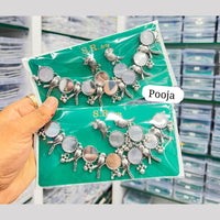 Pooja Bangles Oxidised Plated Fusion Mirror Necklace Set