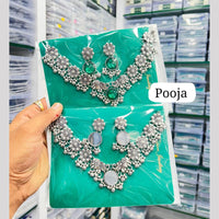 Pooja Bangles Oxidised Plated Fusion Mirror Necklace Set