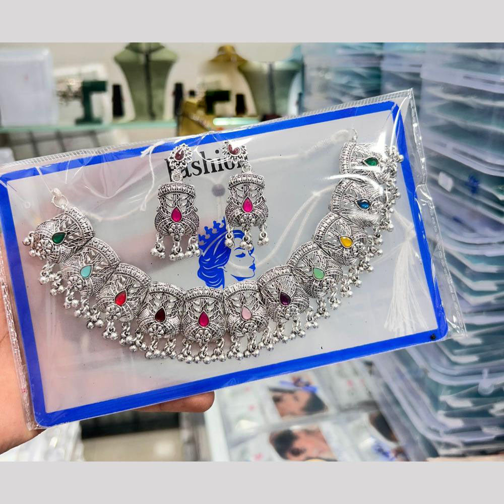 Pooja Bangles Handcrafted Oxidised Pota Stone And Pearl Necklace Set