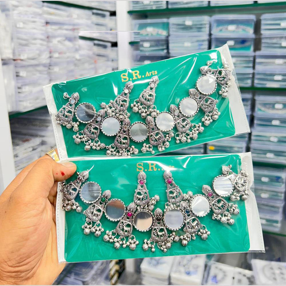 Pooja Bangles Oxidised Plated Fusion Mirror Necklace Set