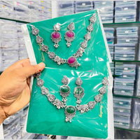 Pooja Bangles Handcrafted Oxidised Pota Stone Necklace Set