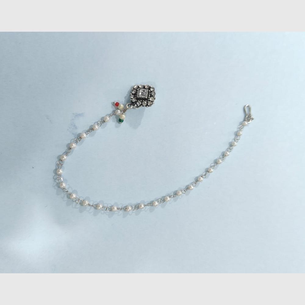 Pooja Bangles Traditional Oxidised Silver Nath With Pearl For Festive Wear