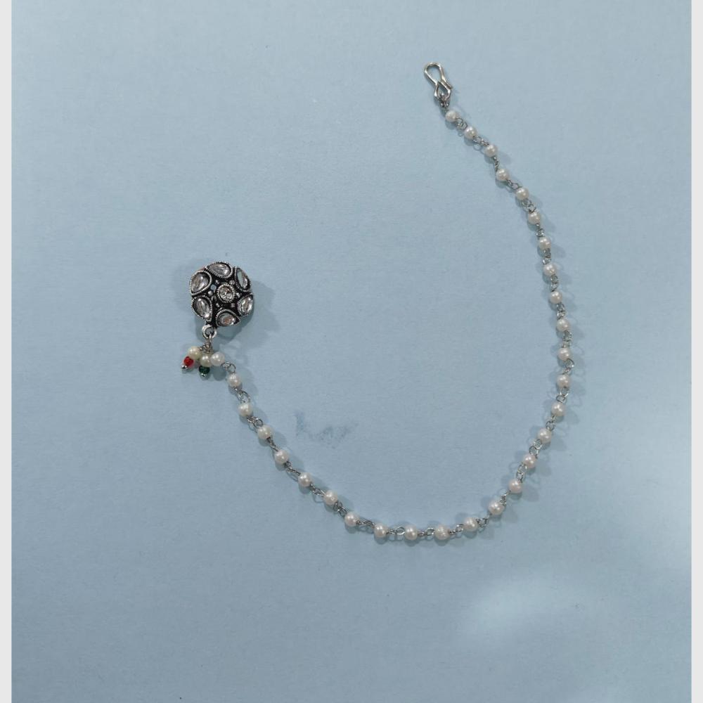 Pooja Bangles Traditional Oxidised Silver Nath With Pearl For Festive Wear