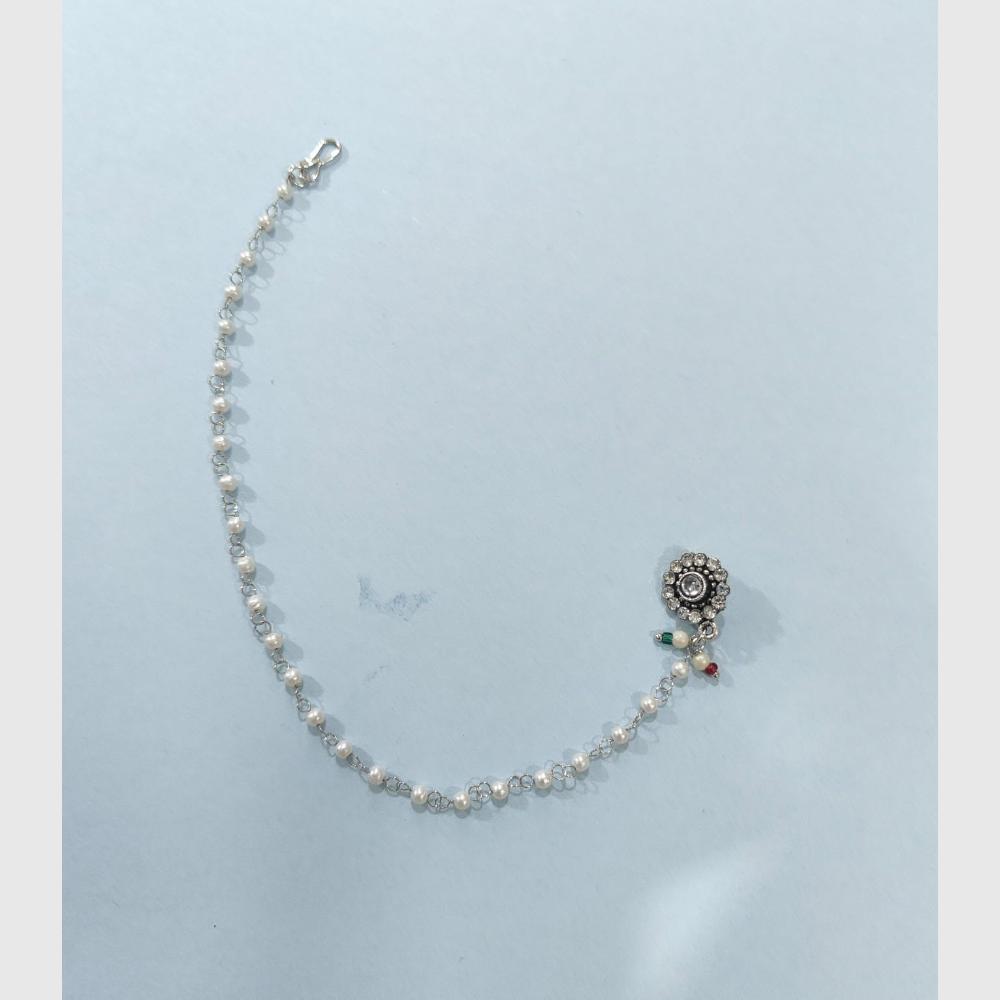 Pooja Bangles Traditional Oxidised Silver Nath With Pearl For Festive Wear