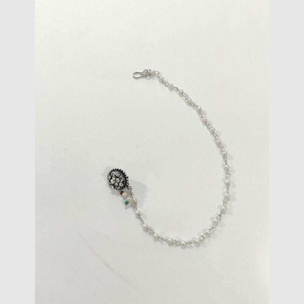 Pooja Bangles Traditional Oxidised Silver Nath With Pearl For Festive Wear