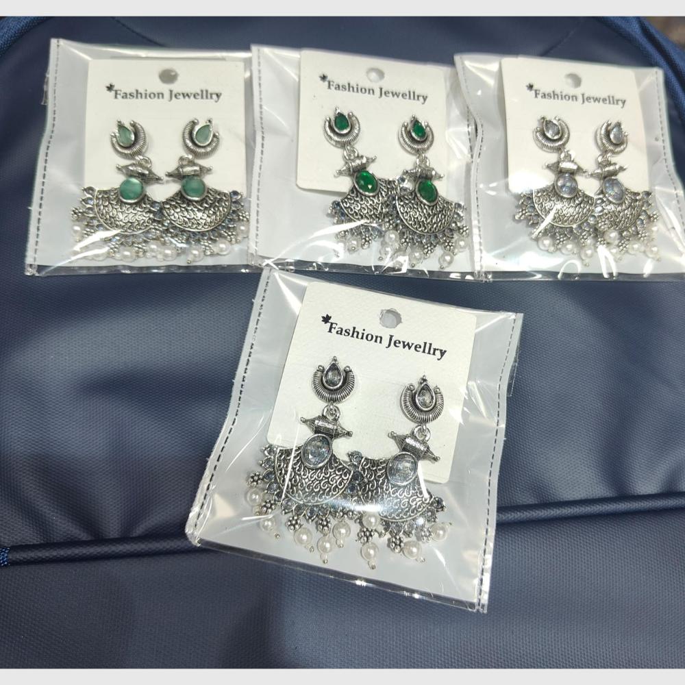 Pooja Bangles Statement Oxidised Dangler Earrings with Sparkling Crystal Stone