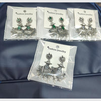 Pooja Bangles Statement Oxidised Dangler Earrings with Sparkling Crystal Stone