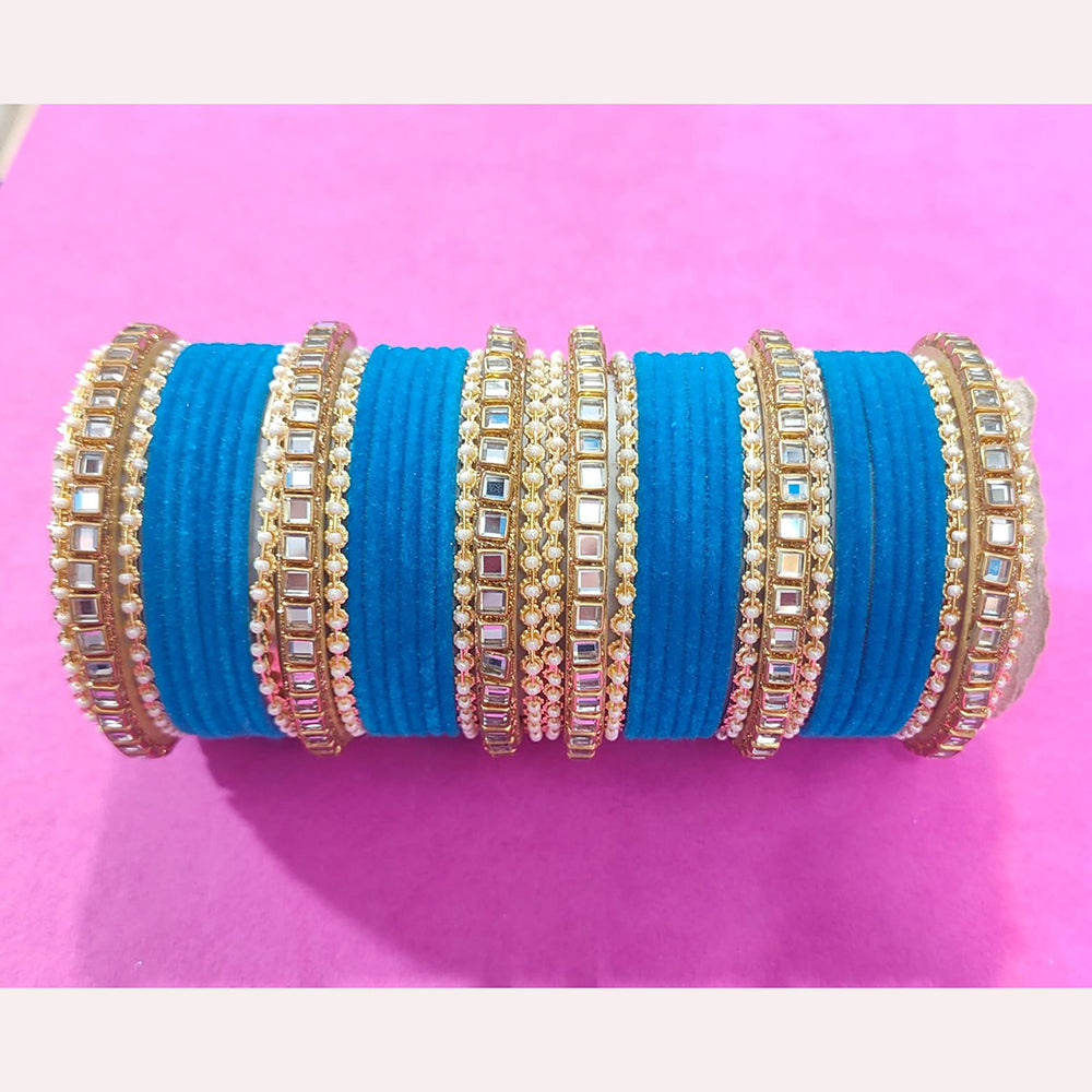 Pooja Bangles Heritage Mirror And Pearl Velvet Bangles Set