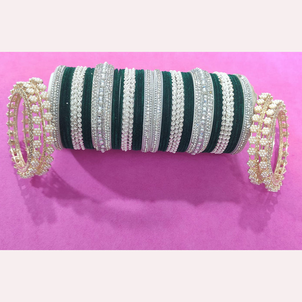 Pooja Bangles Heritage Austrian Stone And Pearl Velvet Designer Bangles Set