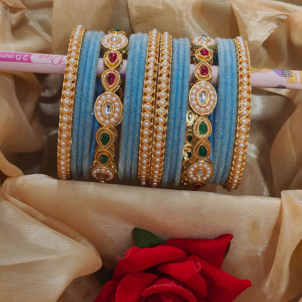 Pooja Bangles Designer Pota And Pearls Velvet Bangles Luxurious Gold Plated Set For Festive Occasions
