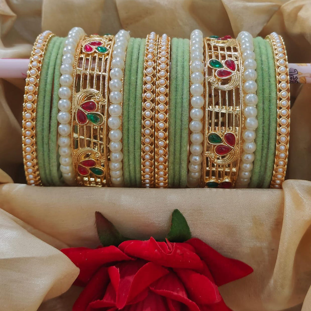 Pooja Bangles Trendy Velvet Bangles Set With Pota And Pearl Work Perfect For Festive And Casual Wear