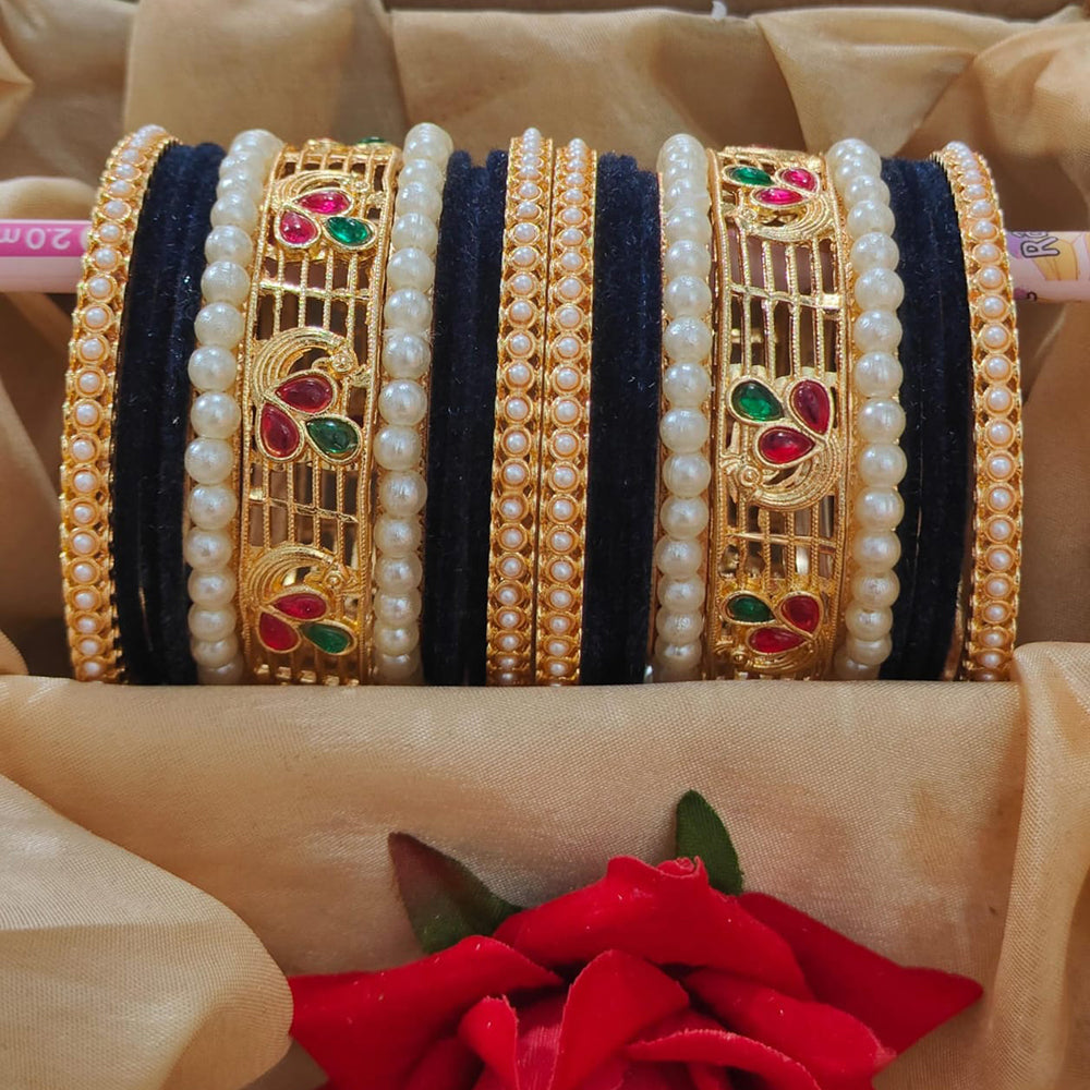 Pooja Bangles Trendy Velvet Bangles Set With Pota And Pearl Work Perfect For Festive And Casual Wear