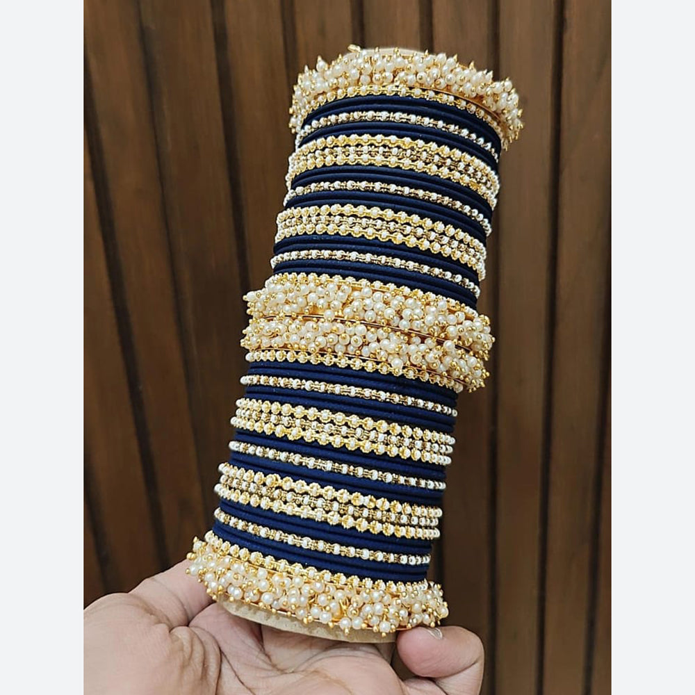 Pooja Bangles Traditional Velvet Pearl Bangles Set for Women