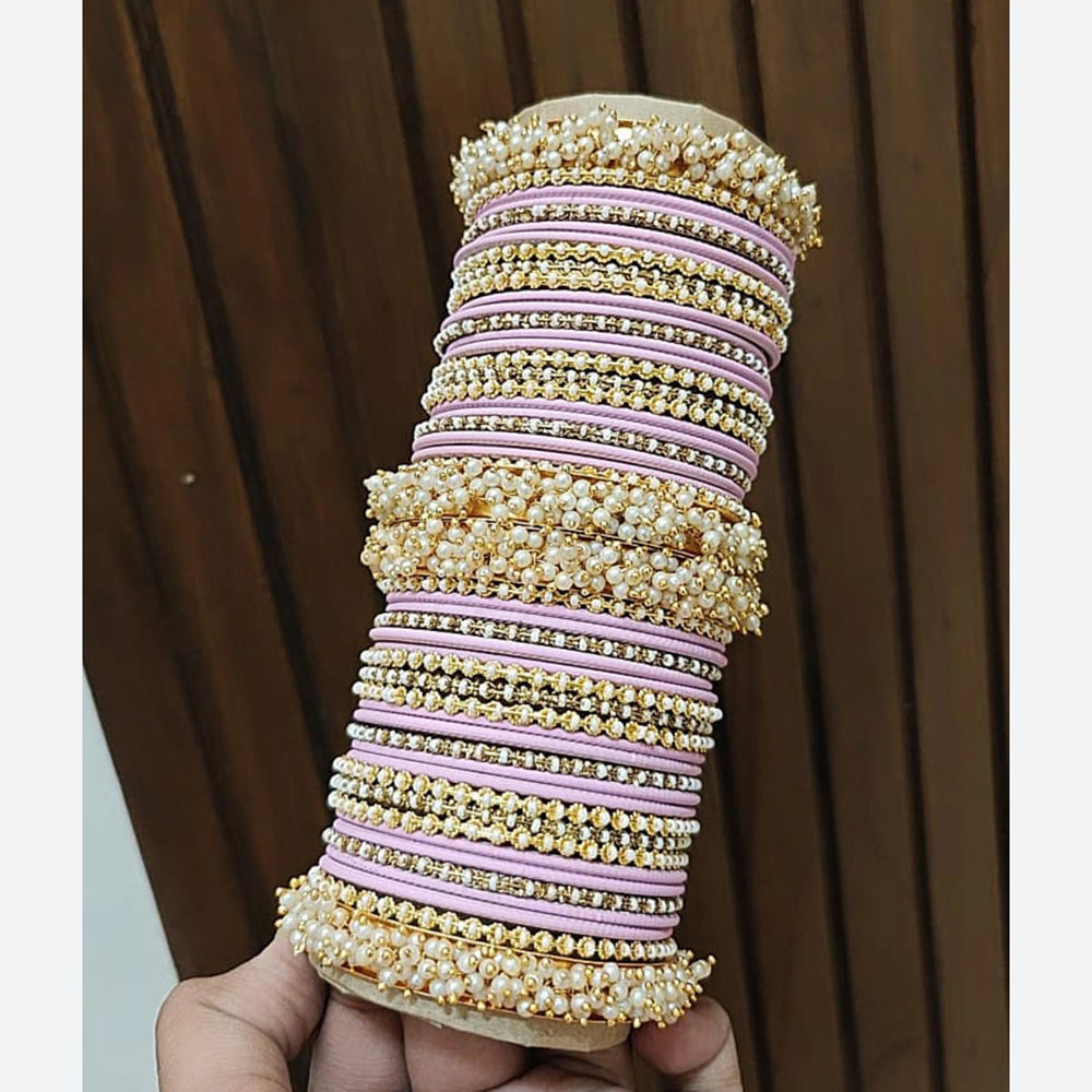 Pooja Bangles Traditional Velvet Pearl Bangles Set for Women