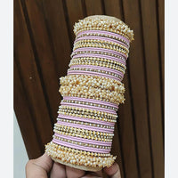 Pooja Bangles Traditional Velvet Pearl Bangles Set for Women