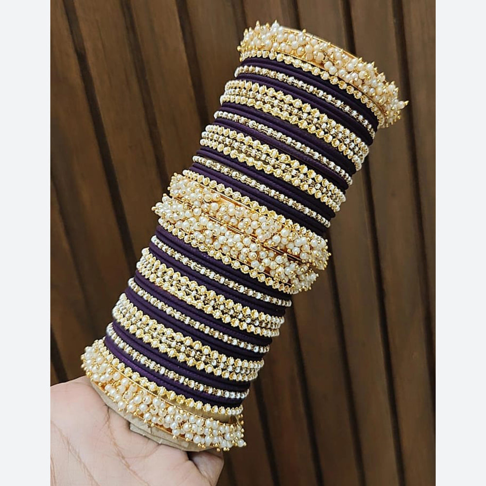 Pooja Bangles Traditional Velvet Pearl Bangles Set for Women
