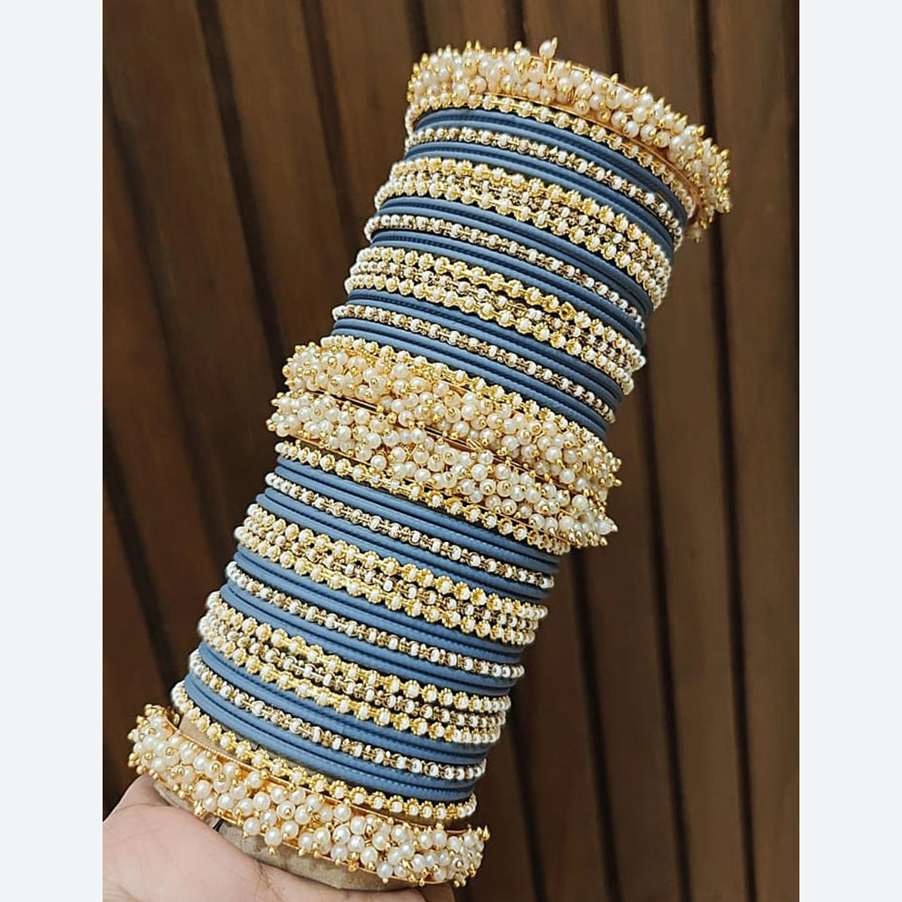 Pooja Bangles Traditional Velvet Pearl Bangles Set for Women