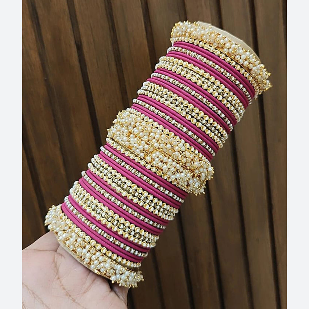 Pooja Bangles Traditional Velvet Pearl Bangles Set for Women