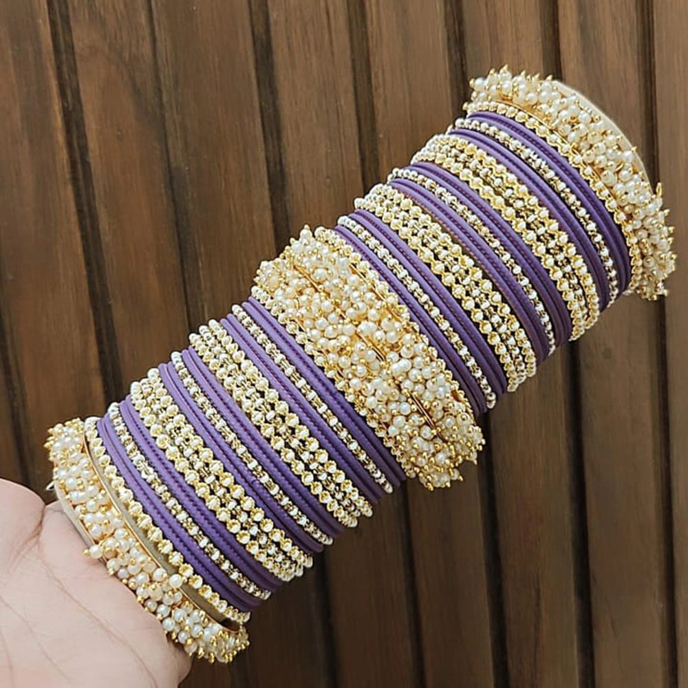 Pooja Bangles Traditional Velvet Pearl Bangles Set for Women
