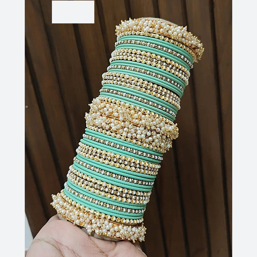 Pooja Bangles Traditional Velvet Pearl Bangles Set for Women