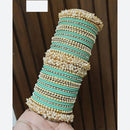 Pooja Bangles Traditional Velvet Pearl Bangles Set for Women