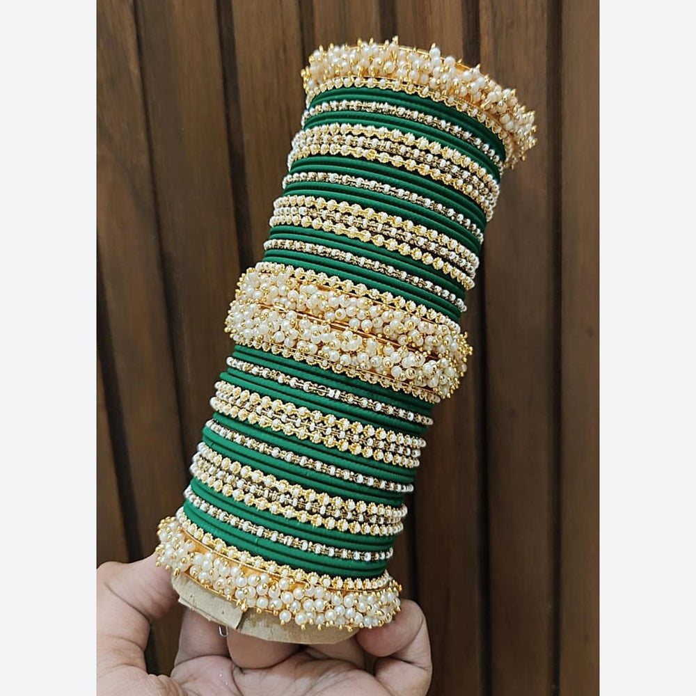 Pooja Bangles Traditional Velvet Pearl Bangles Set for Women