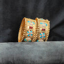 Pooja Bangles Timeless Pota Stone And Meenakari Openable Bangles Set