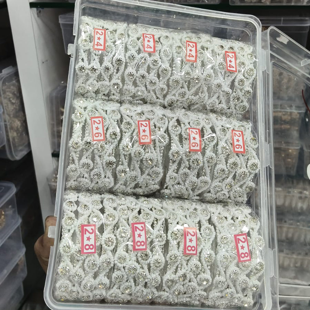 Pooja Bangles Elegant Rhodium Plated Austrian Stone And Pearl Bangle Set (1  Piece Only)