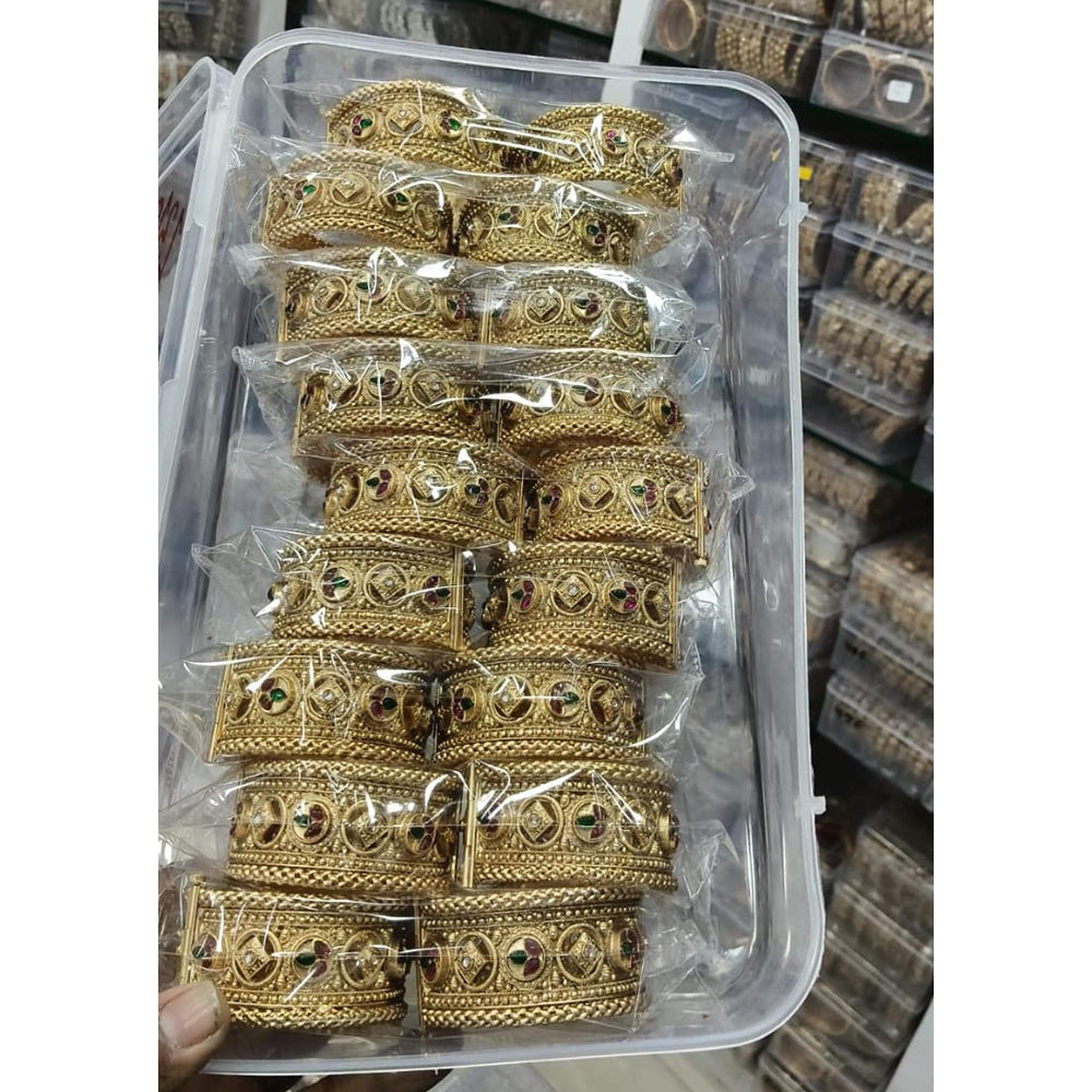 Pooja Bangles Elegant Pota Stone Openable Bangles Set (1  Piece Only)