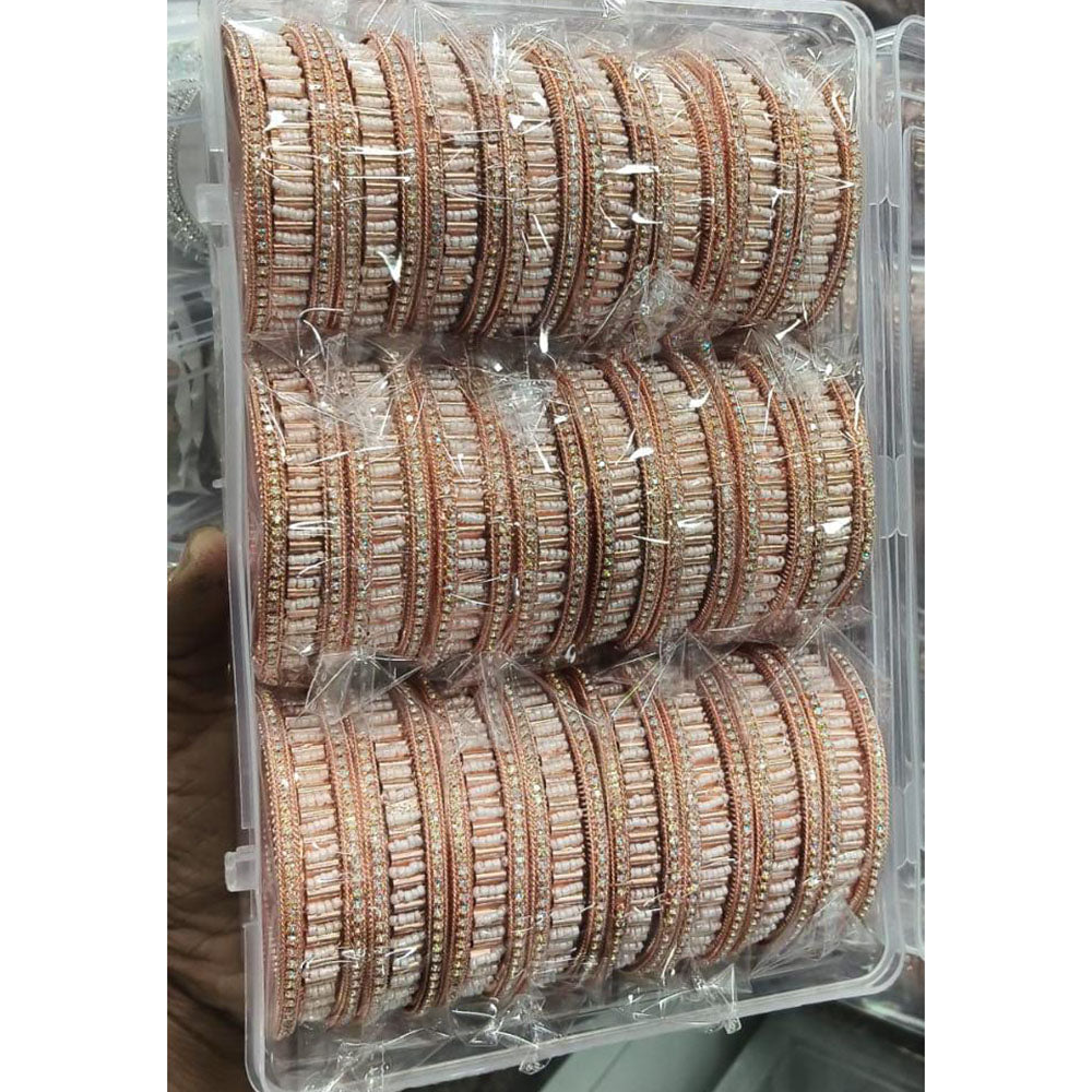 Pooja Bangles Rose Gold Plated Radiant Rainbow Austrian Stone And Pearl Bangles Set