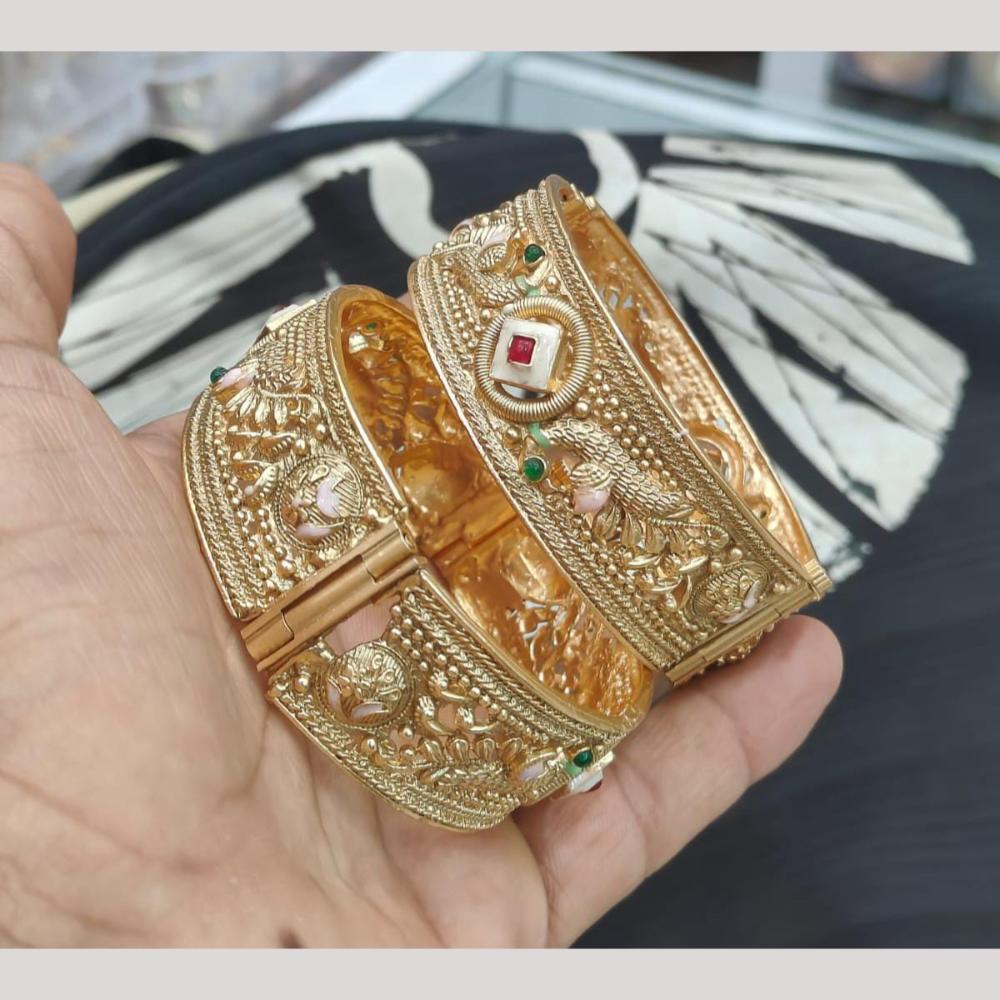 Pooja Bangles Designer Pota Stone And Meenakari Openable Bangles Set   