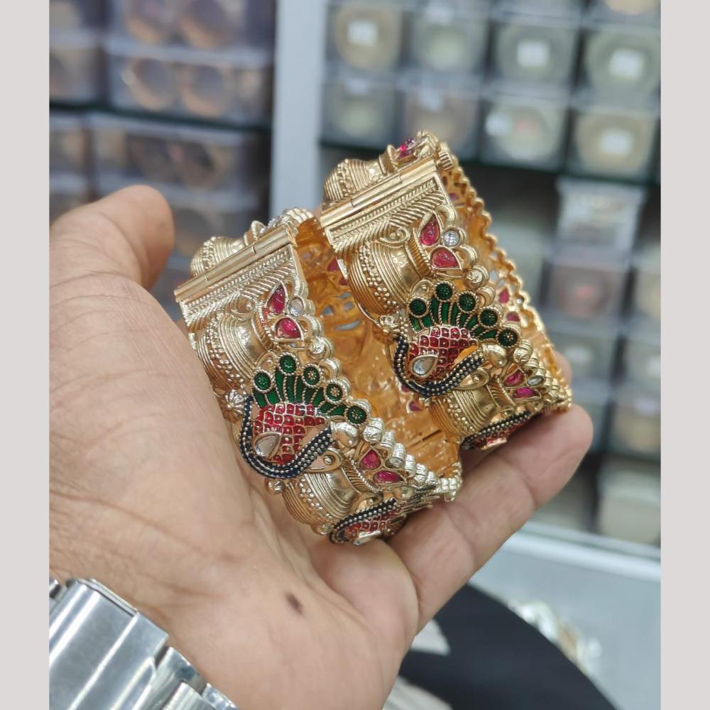 Pooja Bangles Designer Kundan Stone And Meenakari Openable Bangles Set