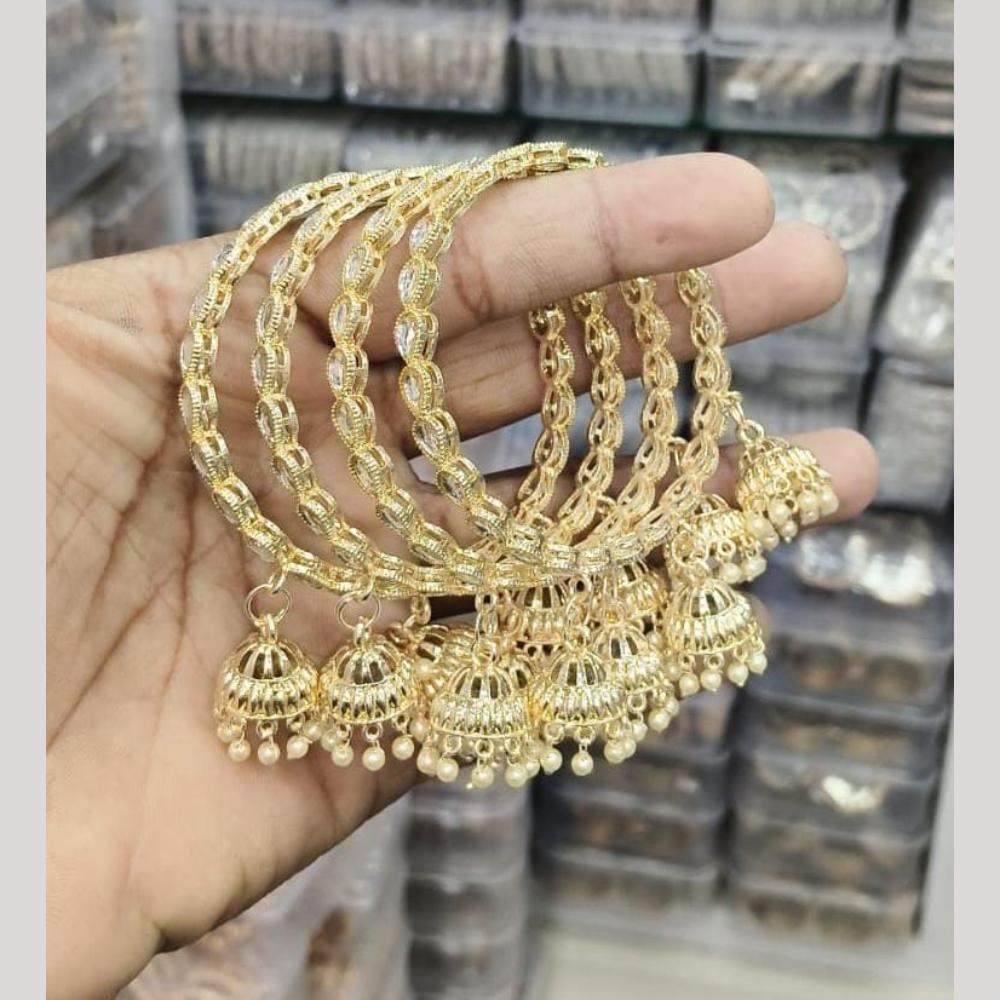Pooja Bangles Austrian Stone And Pearl Glamorous Bangles Set