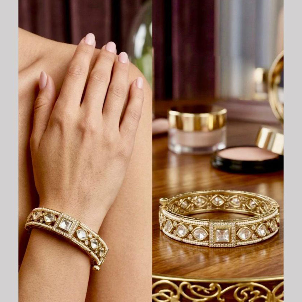 Pooja Bangles Elegant Polki Kundan And Pearl Designer Openable Bangles Set