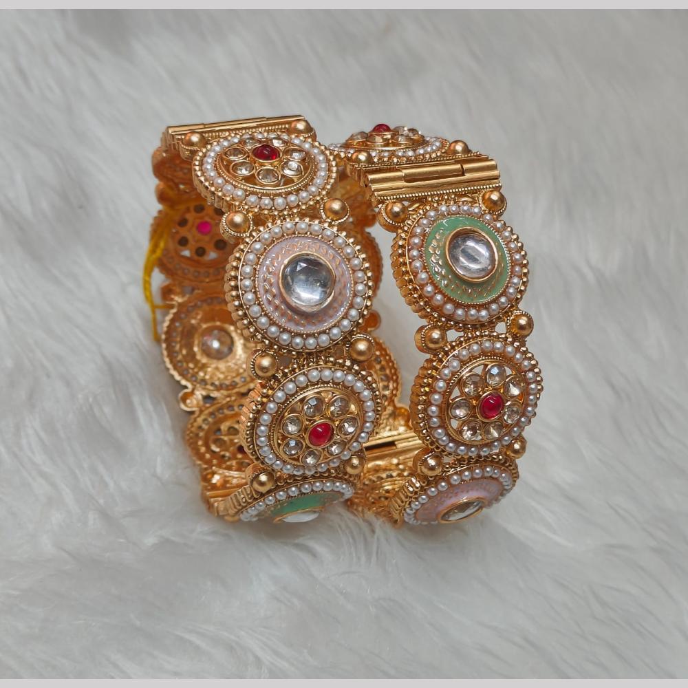 Pooja Bangles Pota Stone And Pearl Designer Meenakari Bangles Set