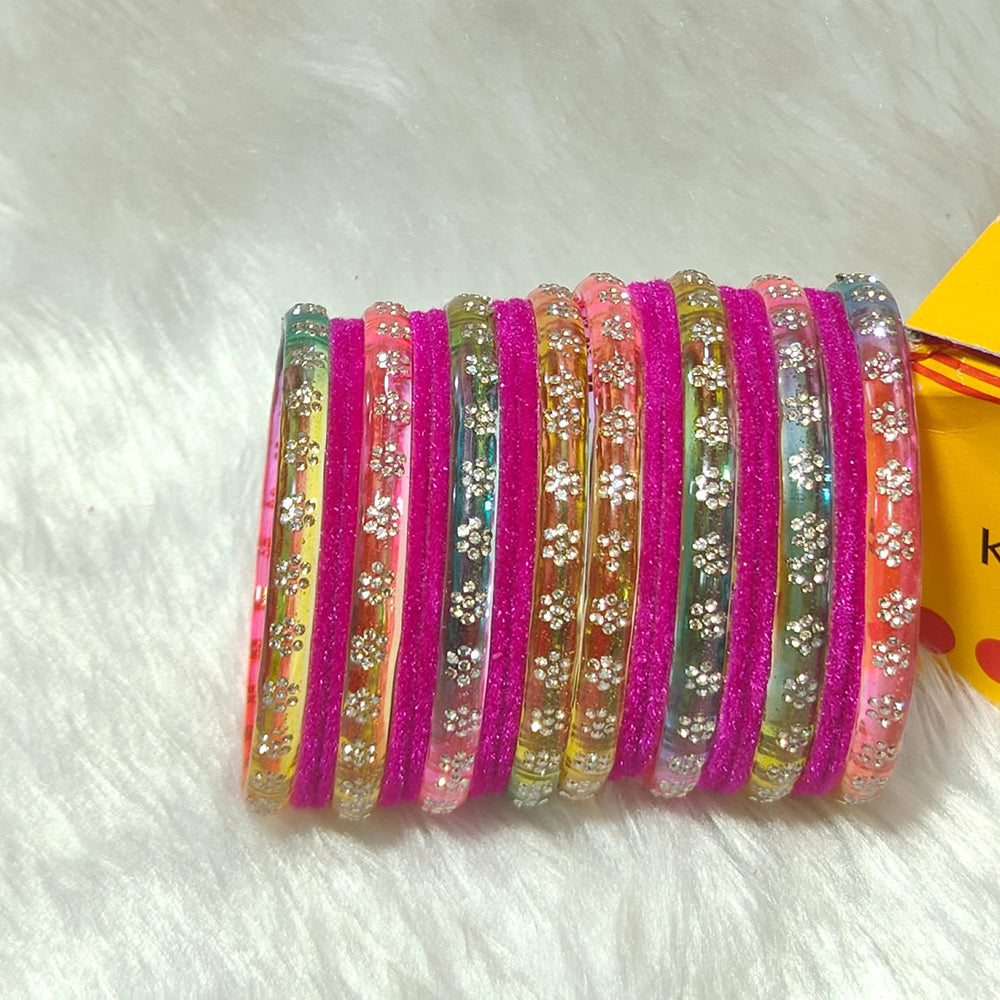 Pooja Bangles Glamorous Austrian Stone Velvet Glass Bangles Set