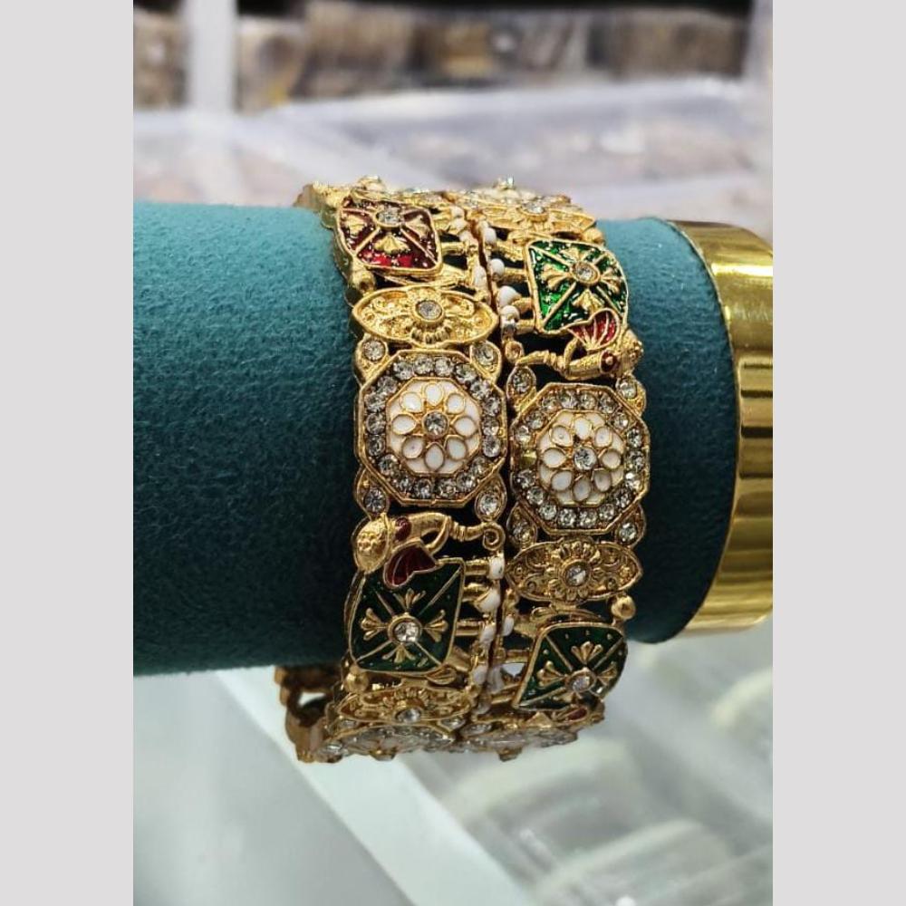 Pooja Bangles Classic Austrian Stone And Pearl Meenakari Bangles Set