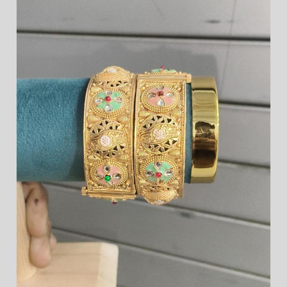 Pooja Bangles Classic Pota Stone And Meenakari Openable Bangles Set