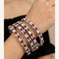 Pooja Bangles Oxidised Finish Pota Stone And Pearl Designer Bangles Set