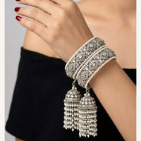 Pooja Bangles Oxidised Finish Kundan Stone And Pearl Designer Bangles Set