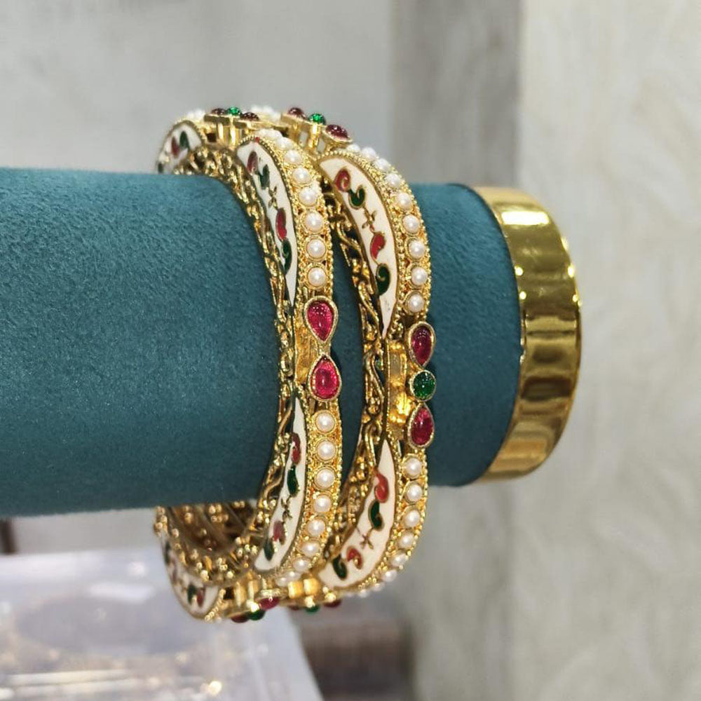 Pooja Bangles Traditional Pota Stone And Pearl Meenakari Bangles Set