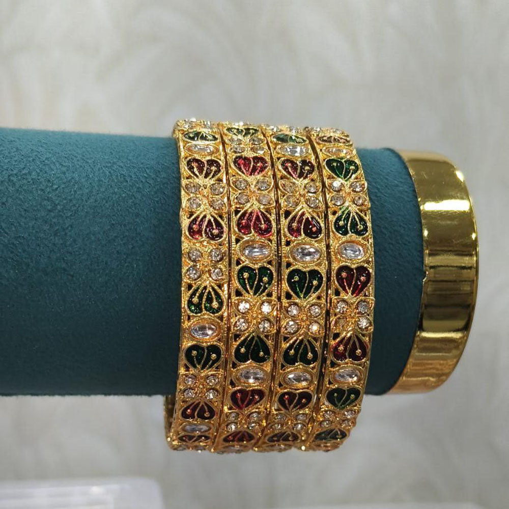 Pooja Bangles Traditional Pota Stone And Pearl Meenakari Bangles Set