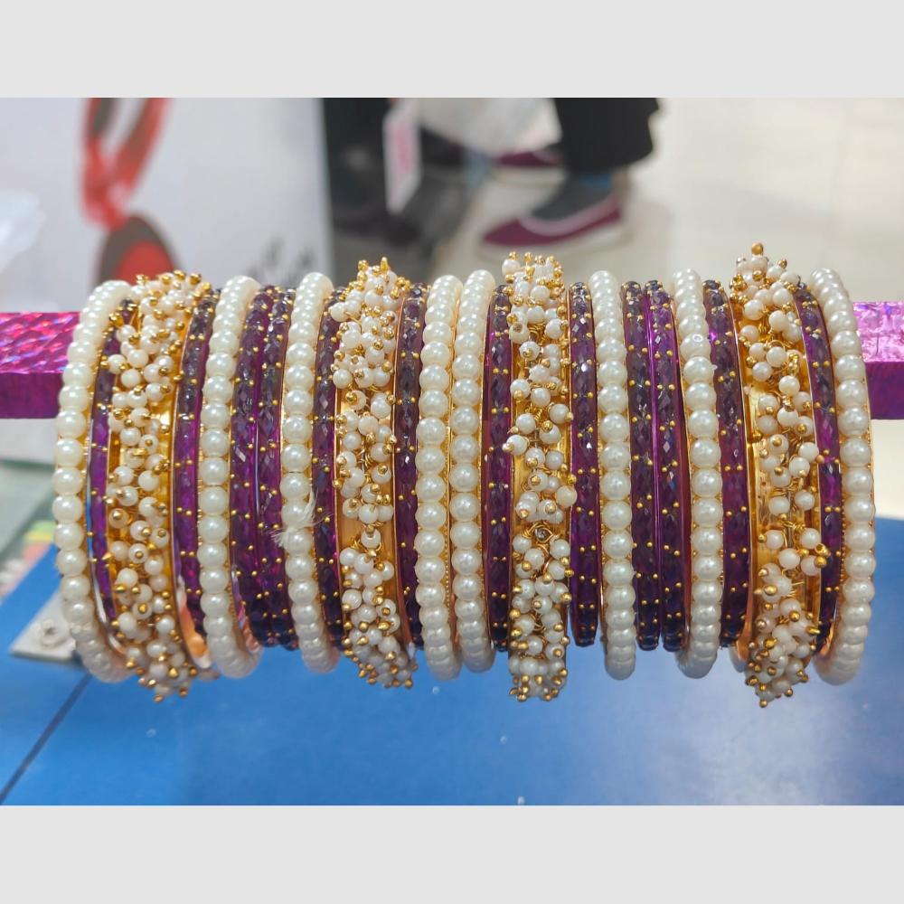 Pooja Bangles Sparkling Raindrop And Pearl Designer Bangles Set for Women