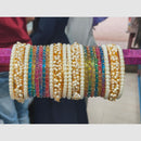 Pooja Bangles Sparkling Raindrop Glass And Pearl Designer Bangles Set for Women