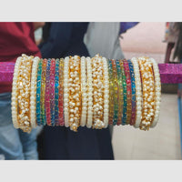 Pooja Bangles Sparkling Raindrop Glass And Pearl Designer Bangles Set for Women