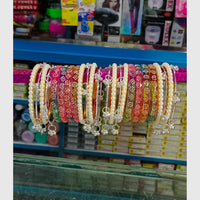 Pooja Bangles Stylish Austrian Stone Kashmiri And Pearl Glass Bangles Set