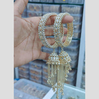 Pooja Bangles Rajwadi Style Kundan Stone Tassel Bangles Set for Women