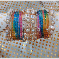 Pooja Bangles Crystal Stone And Pearl Kashmiri Glass Designer Bangles Set