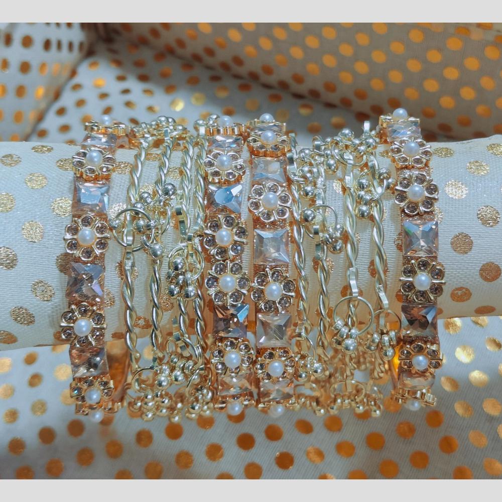 Pooja Bangles Crystal Stone And Pearl Kashmiri Glass Designer Bangles Set